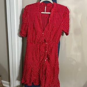 Free People Red And White Polka Dot Button Up Dress Size Small